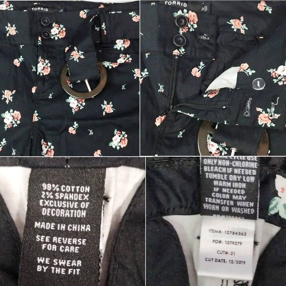 Torrid Black Pink Floral Mid Rise Stretch Sateen Belted Shorts SZ 12 - Picture 12 of 12